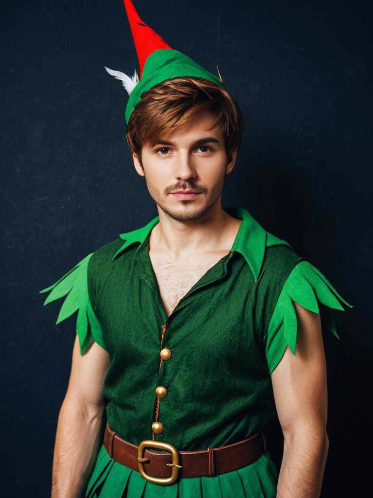 Man in Detailed Photorealistic Peter Pan Costume Studio Portrait