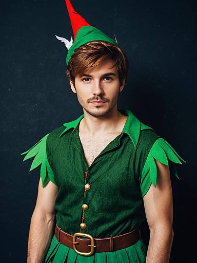 Man in Detailed Photorealistic Peter Pan Costume Studio Portrait