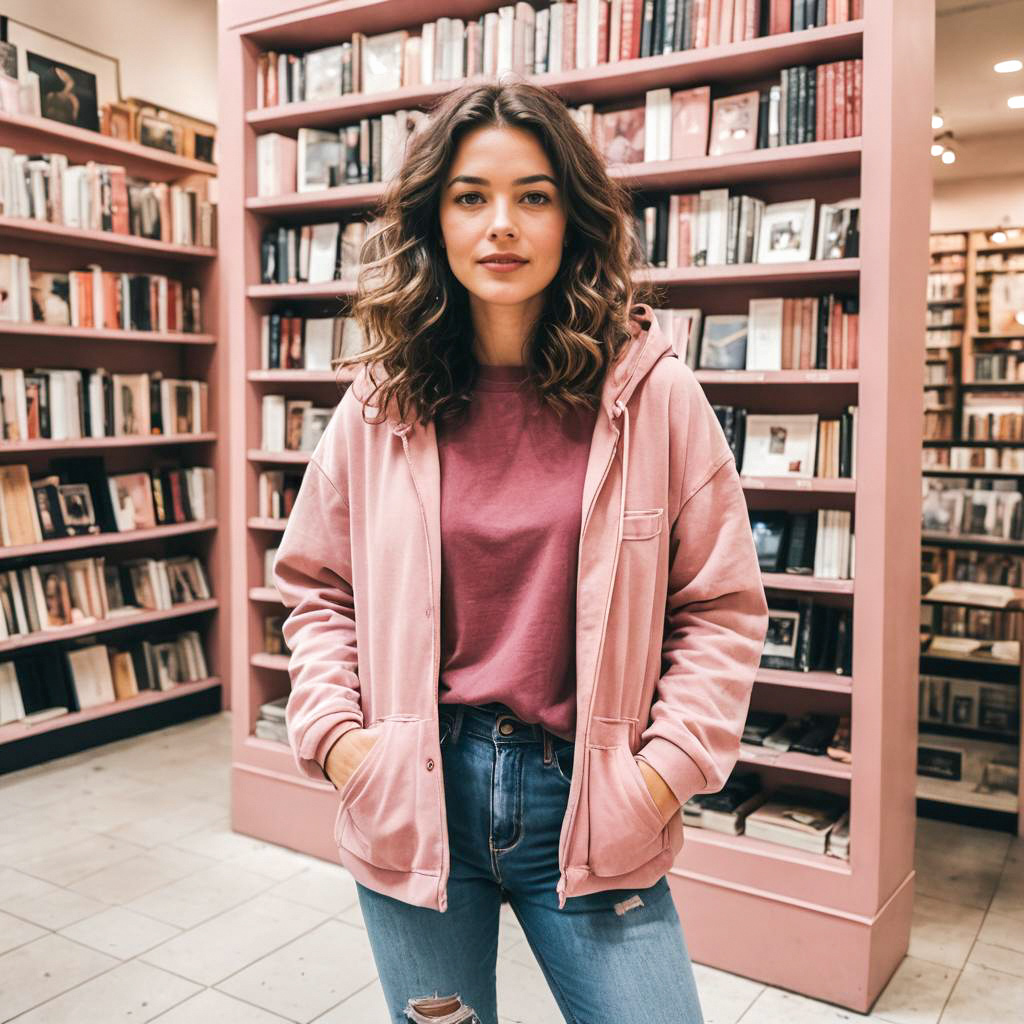 Young Woman in Vibrant Bookstore