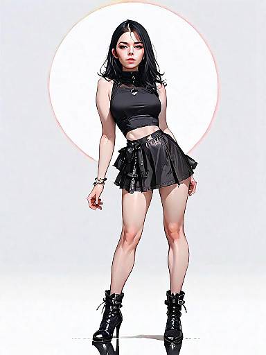 Stylish Woman Full Body Digital Illustration with Realistic Face and Leather Outfit