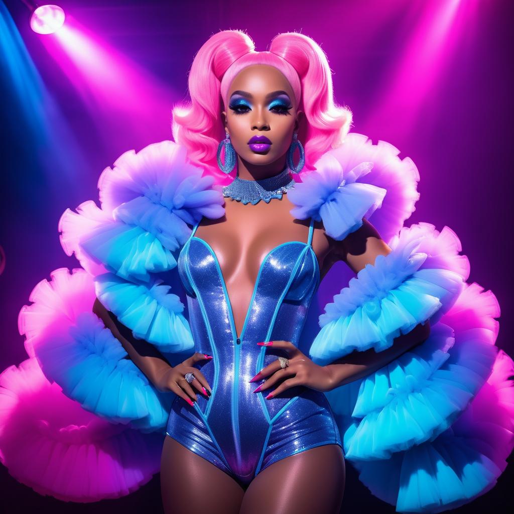 Vibrant Drag Queen in Cotton Candy Costume