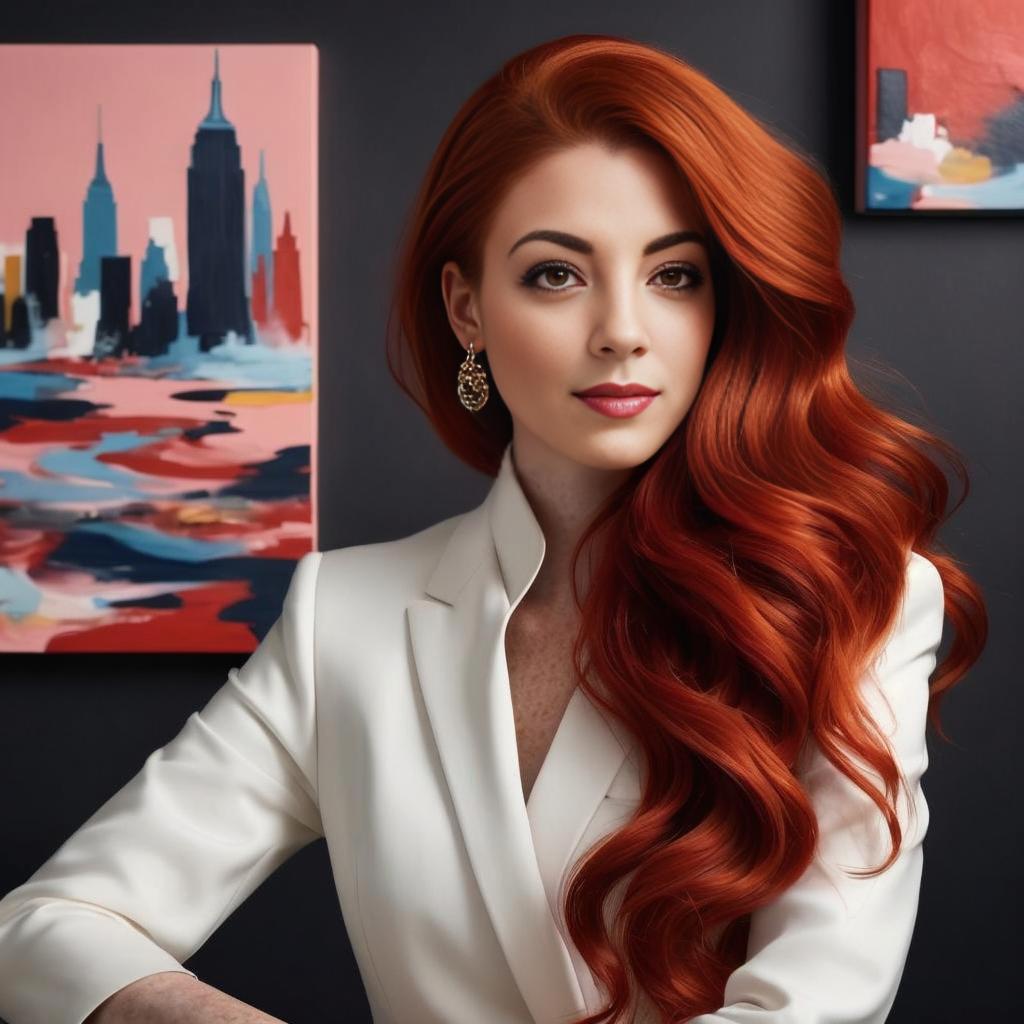 Confident Woman in White Blazer with Red Hair Confident Woman in White Blazer with Red Hair