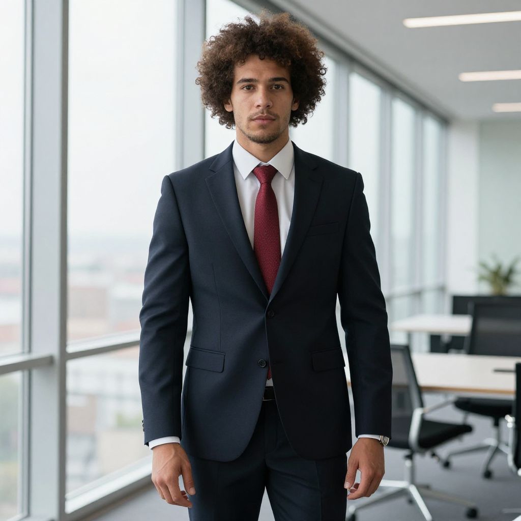 Young Man in Professional Suit Standing in Modern Office