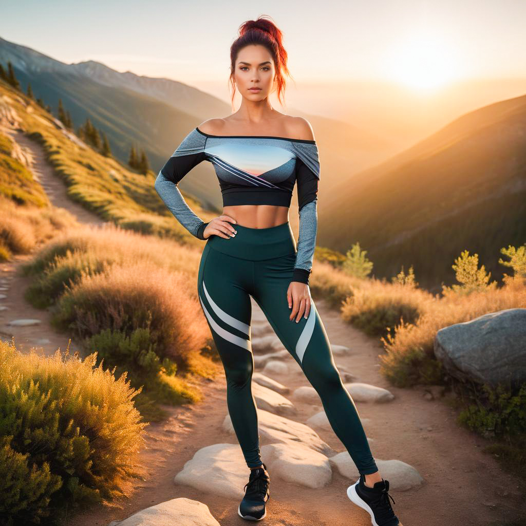 Fit Woman on Scenic Mountain Trail at Sunset