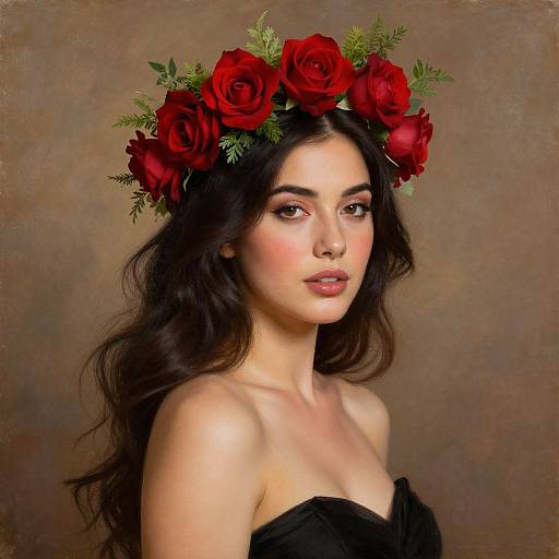 Elegant Woman Wearing Red Rose Crown Portrait