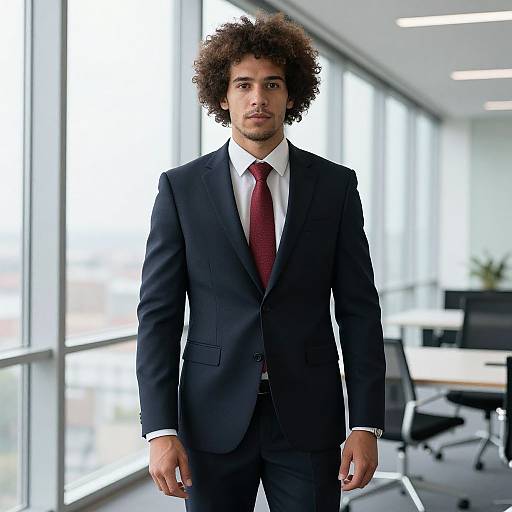 Young Man in Professional Suit Standing in Modern Office