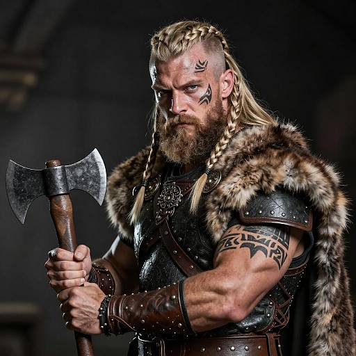 Viking Warrior with Battle Axe and Tribal Tattoos