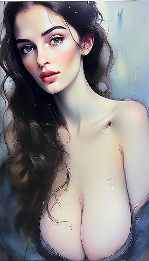 Hyper-Realistic Portrait of Woman with Blue Eyes and Wavy Hair