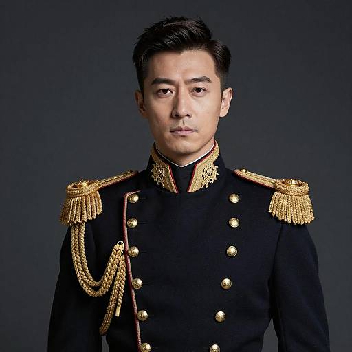 Young Man in Elegant Military Uniform with Gold Epaulettes