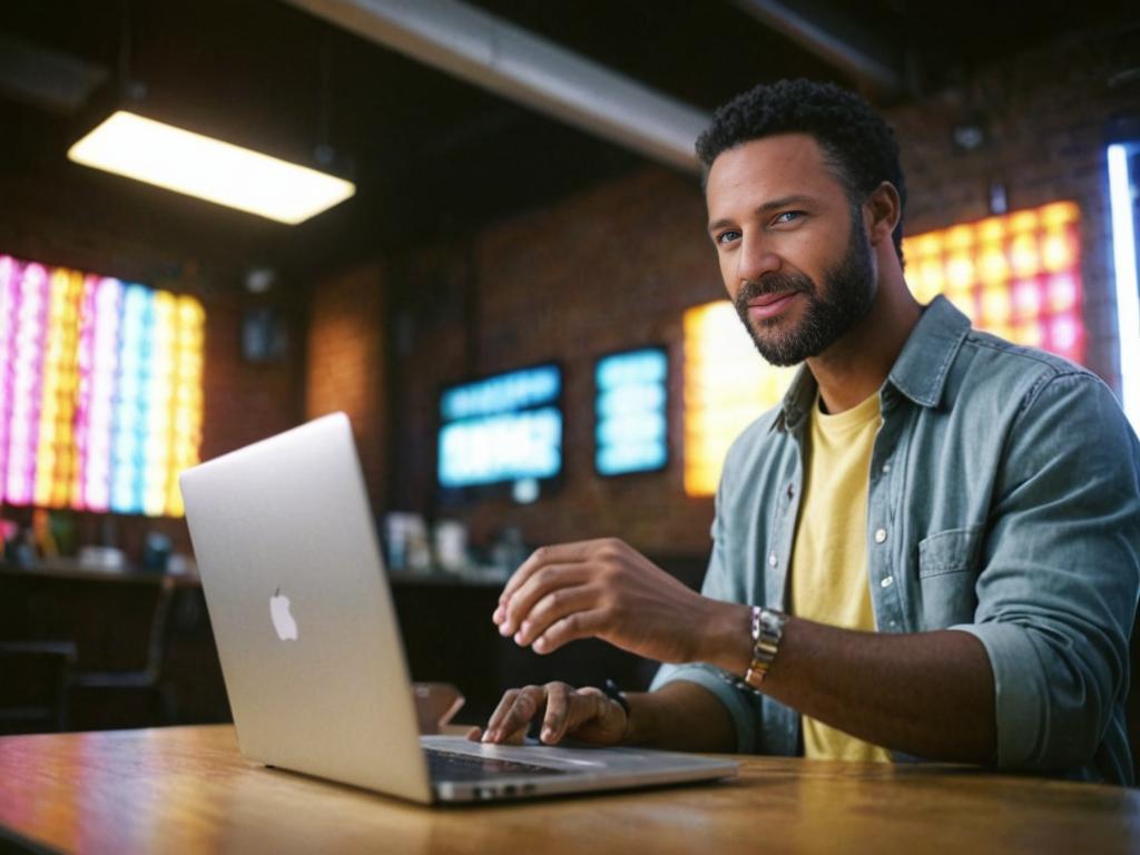 Man Working on Laptop in Modern Workspace