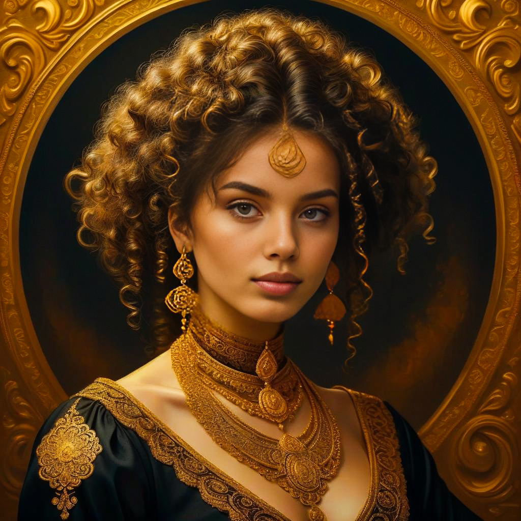 Elegant Woman with Curly Hair in Gold Jewelry Elegant Woman with Curly Hair in Gold Jewelry