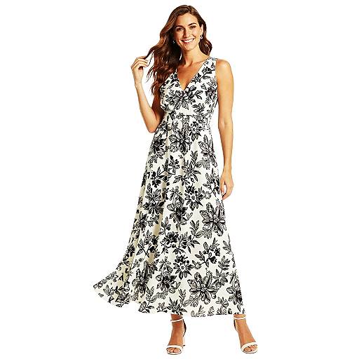 Elegant Black and White Floral Maxi Dress for Women