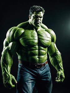 Photorealistic Studio Portrait of Man in Hulk Costume with Strong Lighting