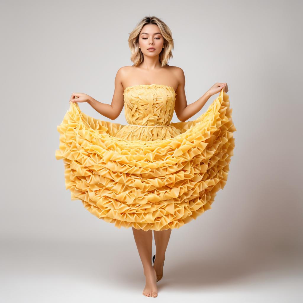 Elegant Woman in Yellow Ruffle Dress