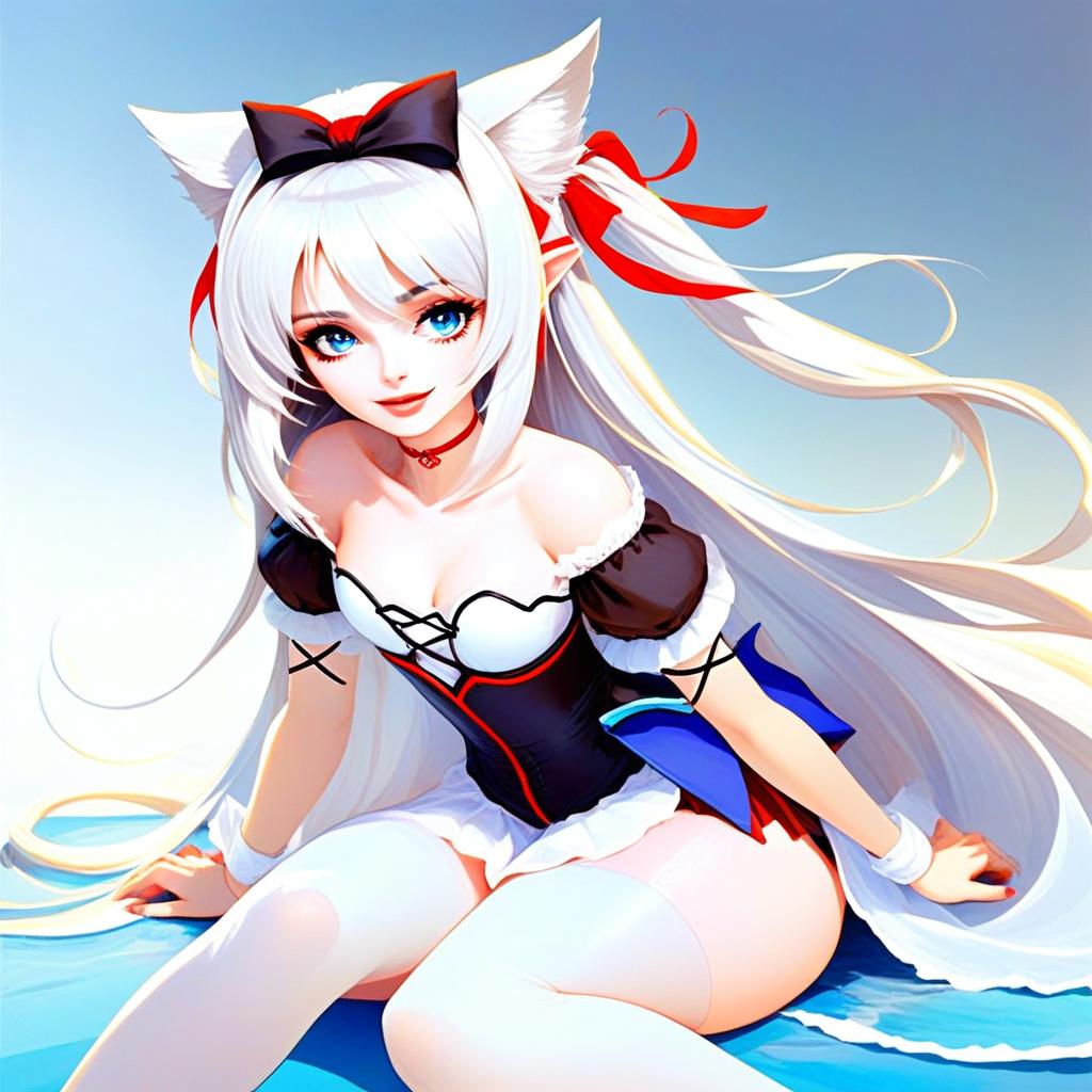 Hammann Azur Lane Anime Character Illustration with White Hair and Fox Ears
