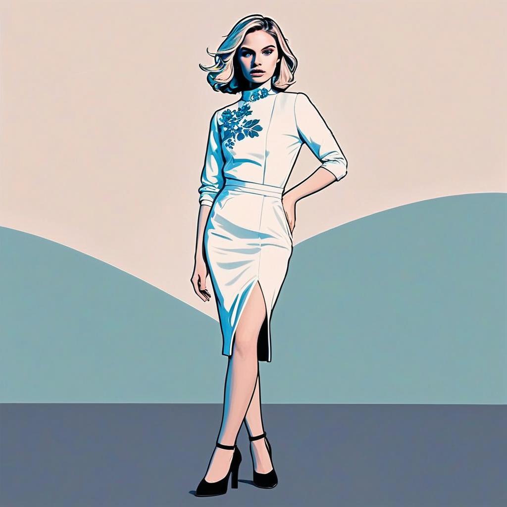 Stylized Illustration of Confident Woman in White Dress Stylized Illustration of Confident Woman in White Dress