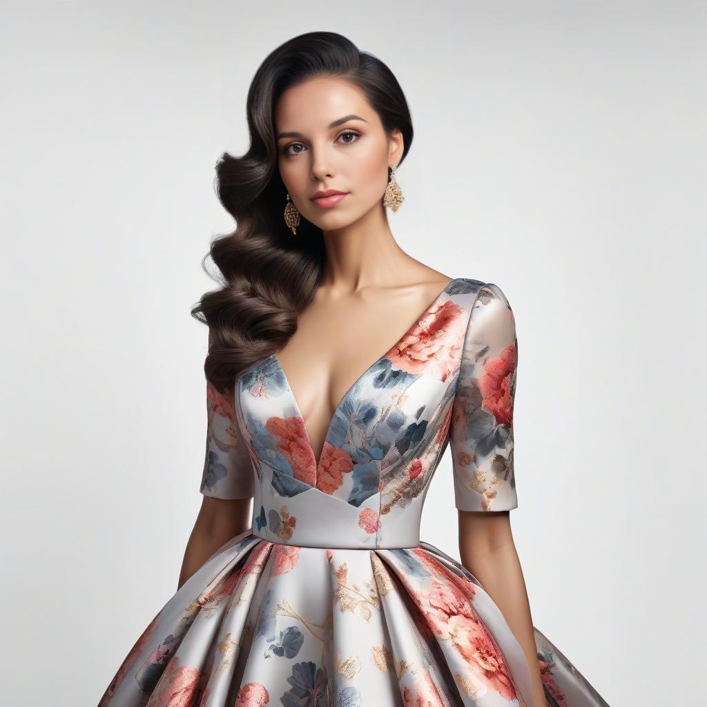 Sophisticated Woman in Floral Satin Dress