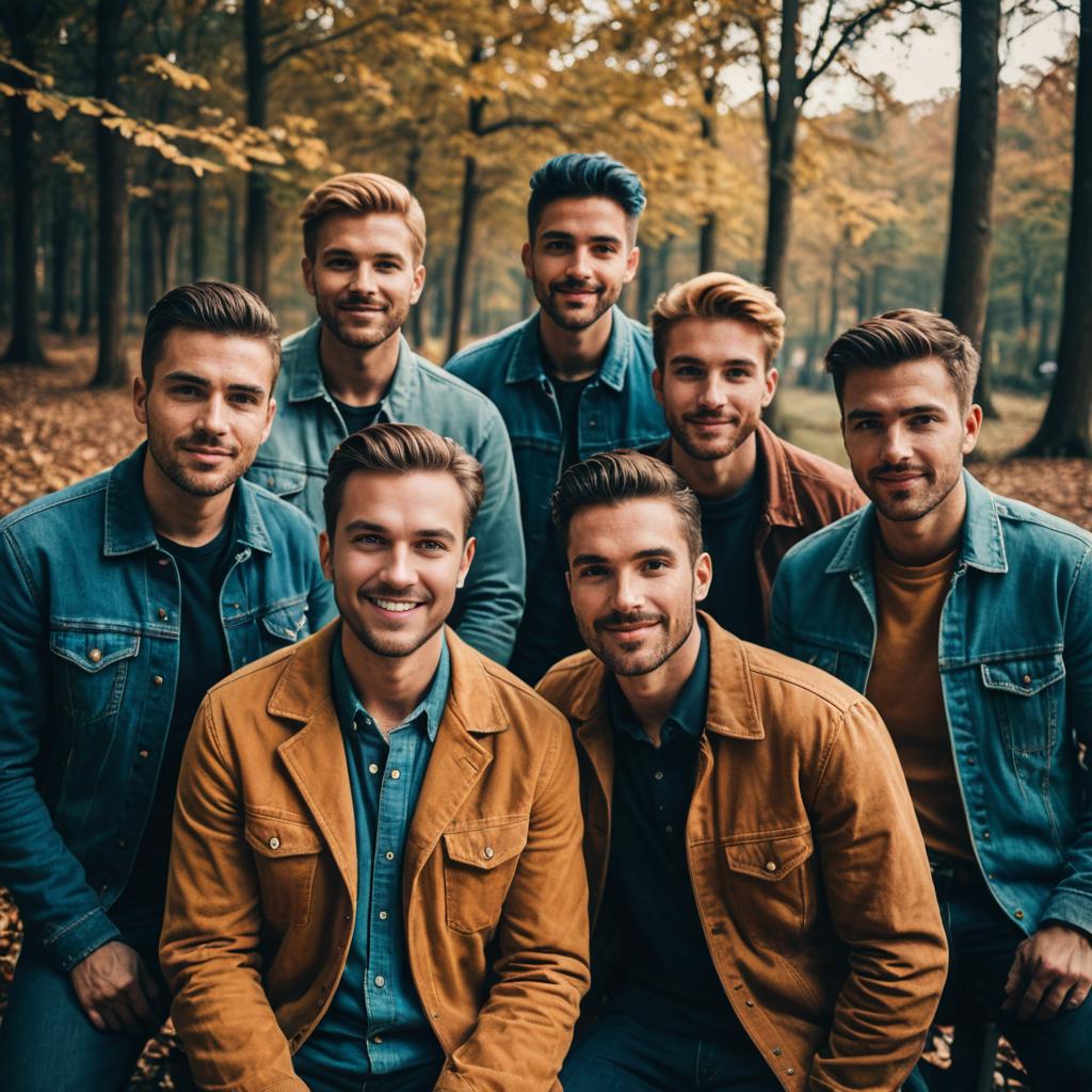 Group of Male Friends in Denim Jackets - Vintage Style