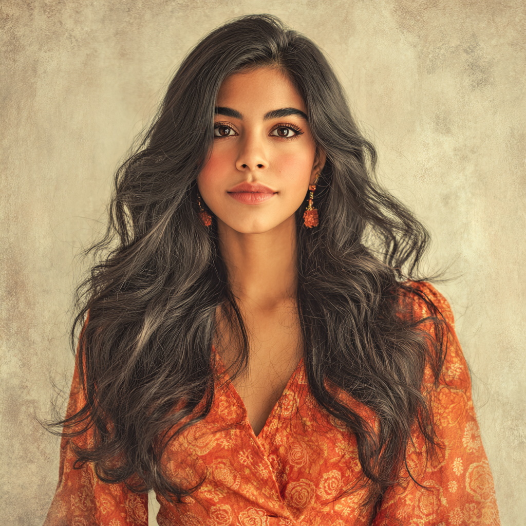Glamorous Portrait of a Young Woman in Orange Dress Glamorous Portrait of a Young Woman in Orange Dress