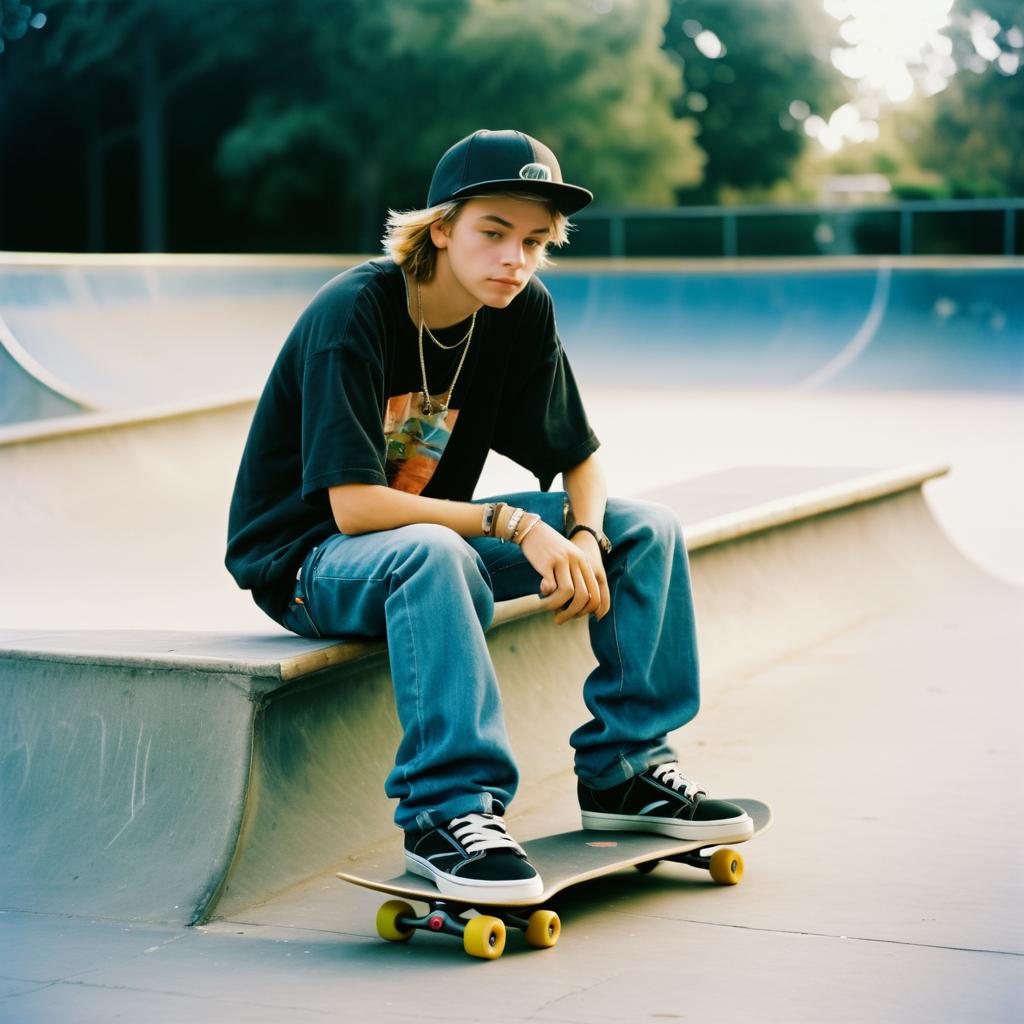 Young Man on Skateboard at Skatepark