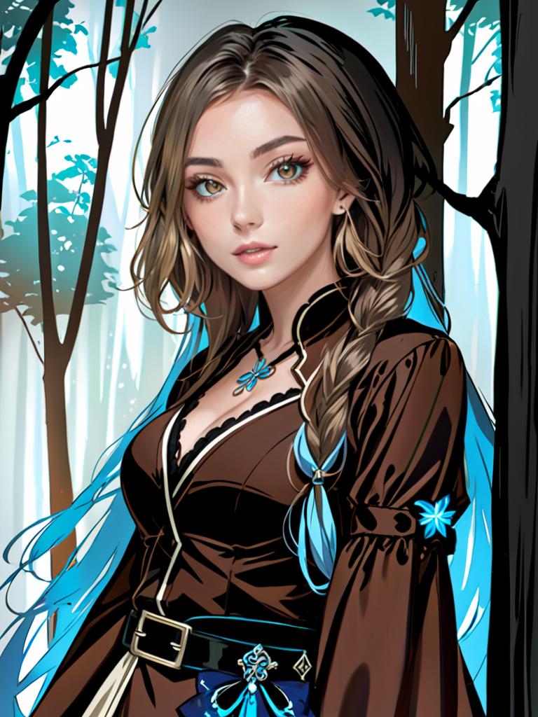 Anime Woman in Fantasy Forest