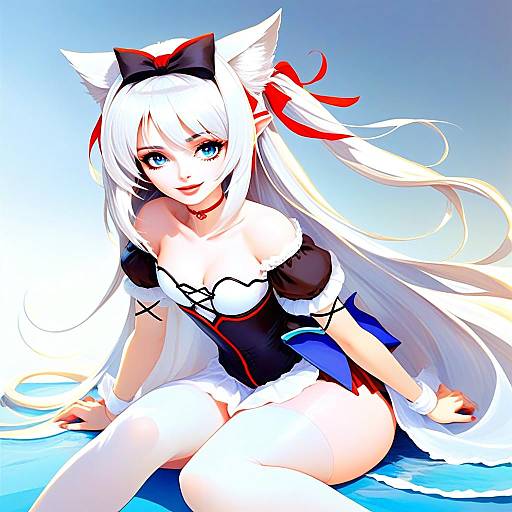 Hammann Azur Lane Anime Character Illustration with White Hair and Fox Ears