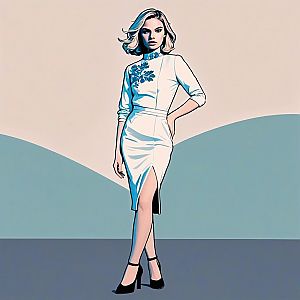 Stylized Illustration of Confident Woman in White Dress