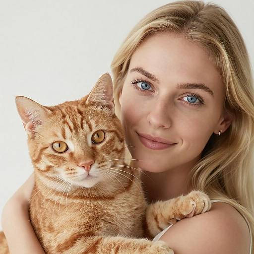 Blonde Woman Holding Orange Tabby Cat in Cozy Close-Up