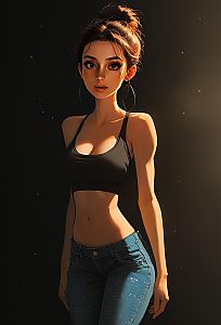 Young Woman in Black Tank Top and Blue Jeans