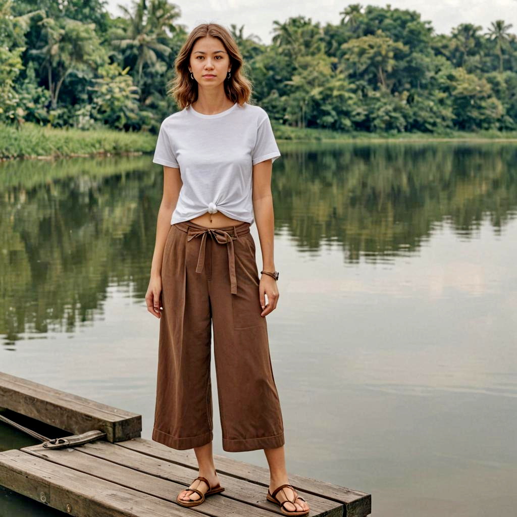 Serene Woman on Dock by Tranquil Lake