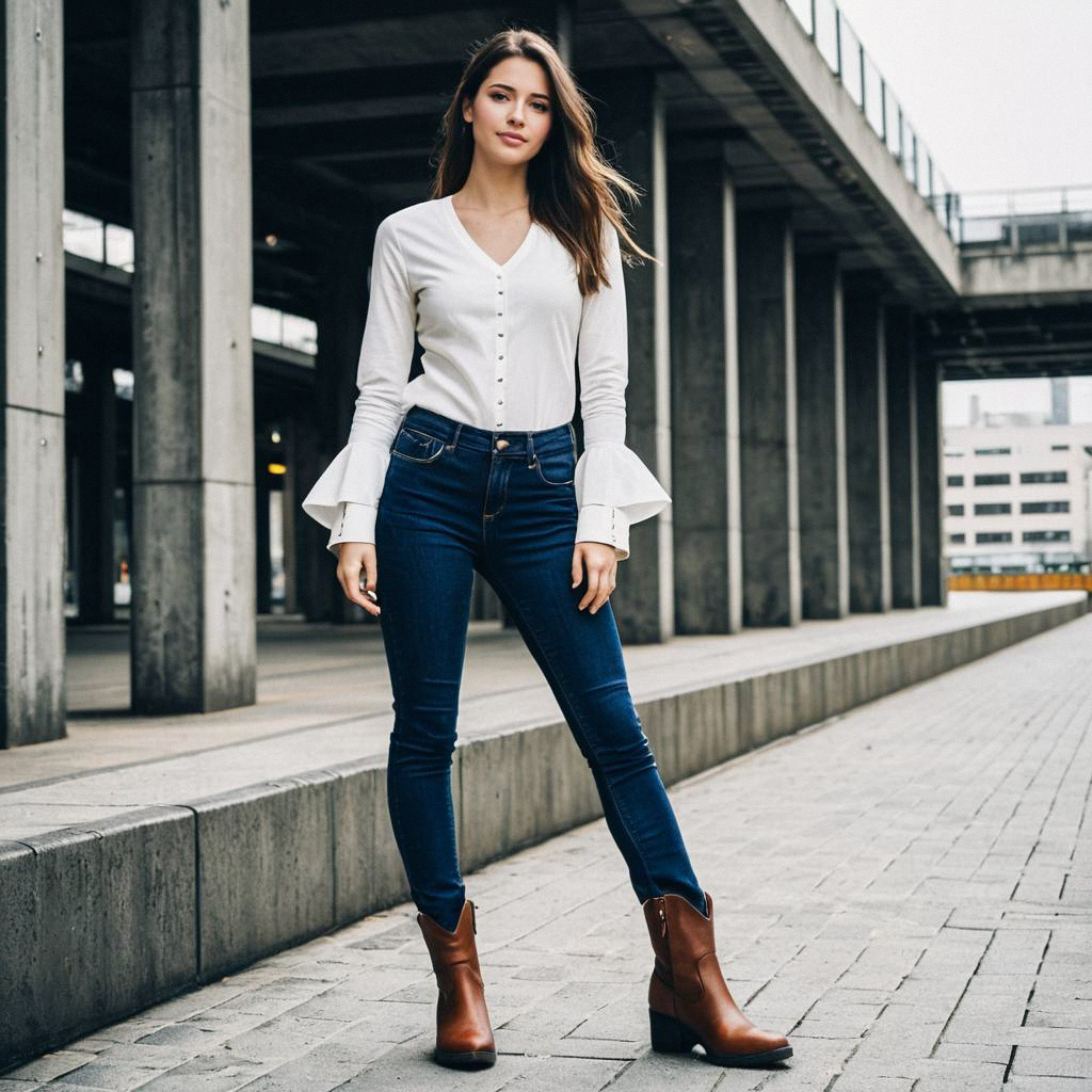 Confident Young Woman in Stylish Outfit Under Urban Overpass Confident Young Woman in Stylish Outfit Under Urban Overpass