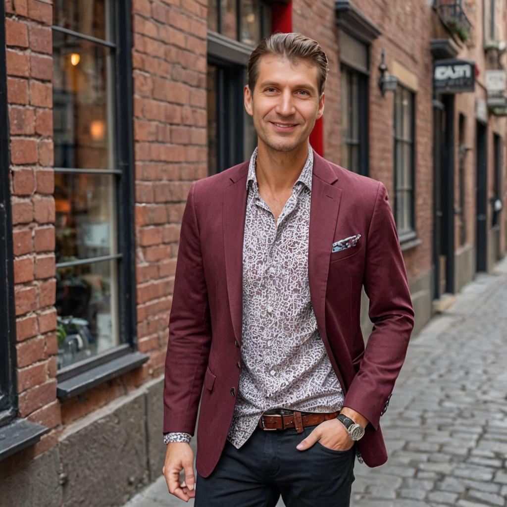 Fashionable Man in Maroon Blazer