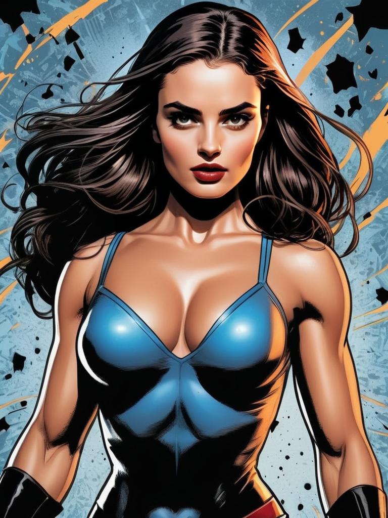 Dynamic Comic Style Woman in Blue Outfit Digital Illustration