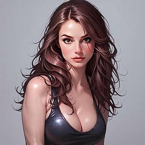 Digital Portrait of a Young Woman with Wavy Brown Hair
