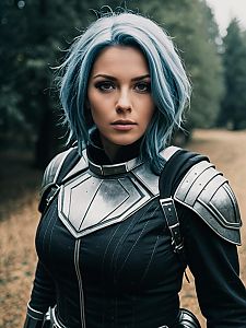 Realistic Alexander Anderson Costume Cosplay by Woman with Blue Hair