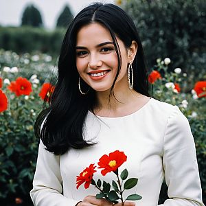 Smiling Woman in Flower Garden