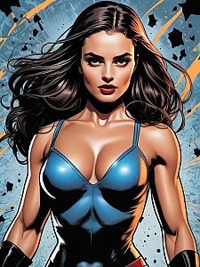 Dynamic Comic Style Woman in Blue Outfit Digital Illustration