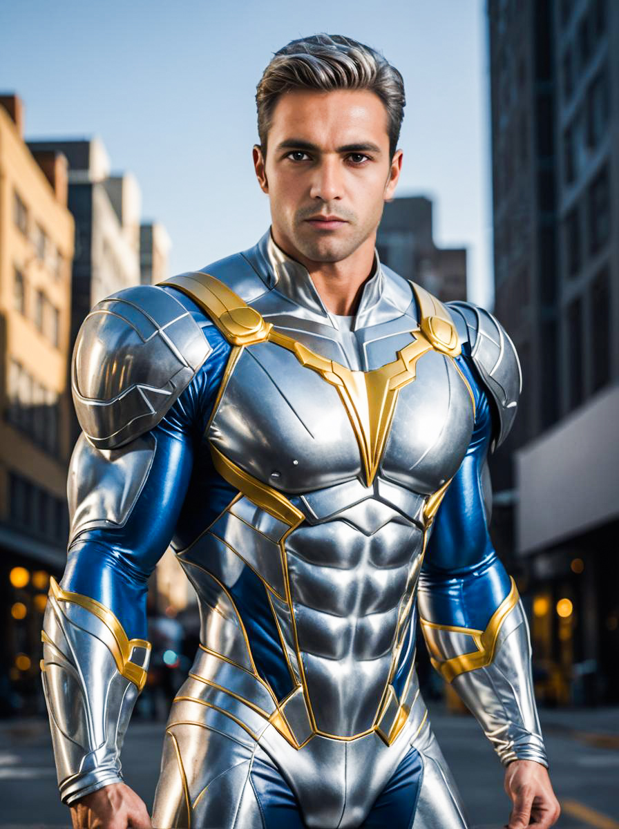 Futuristic Man in Metallic Armor