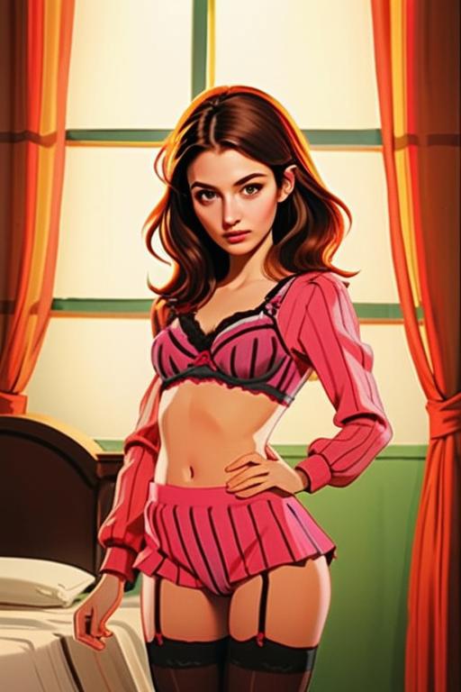 Digital Illustration of Woman in Pink Lingerie by Window