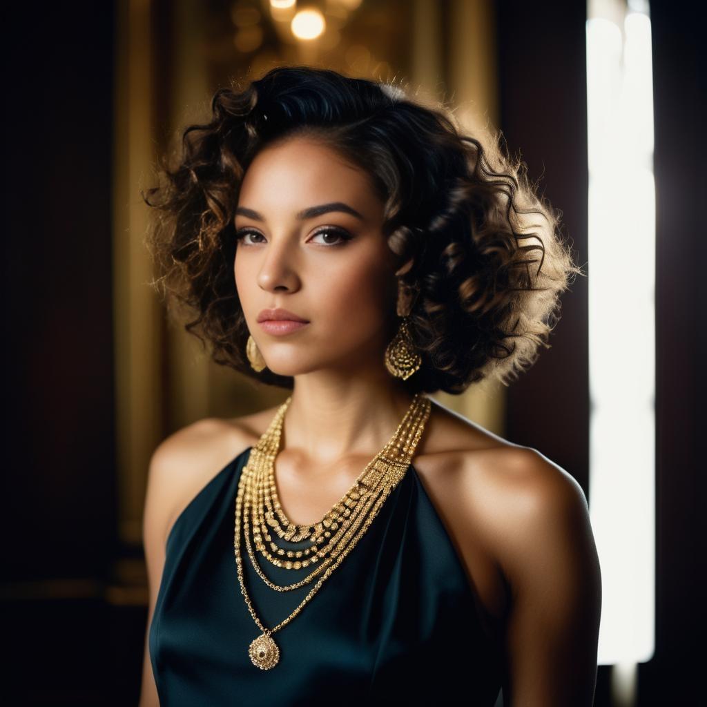 Sophisticated Woman in Elegant Dark Dress