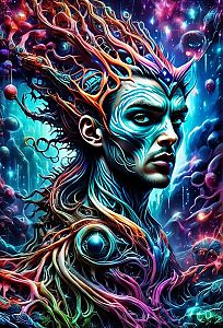 Surreal Portrait of a Man with Organic and Mechanical Elements