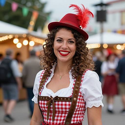 Smiling Woman in Traditional Bavarian Dirndl at Outdoor Festival