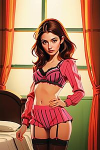 Digital Illustration of Woman in Pink Lingerie by Window