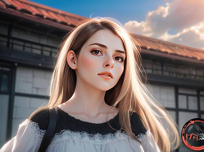 Digital Portrait of Blonde Woman in Traditional Setting