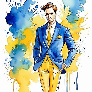 Stylish Man in Blue Blazer and Yellow Vest