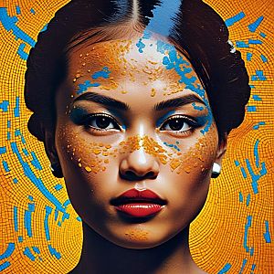 Striking Portrait of Woman with Artistic Makeup and Body Art