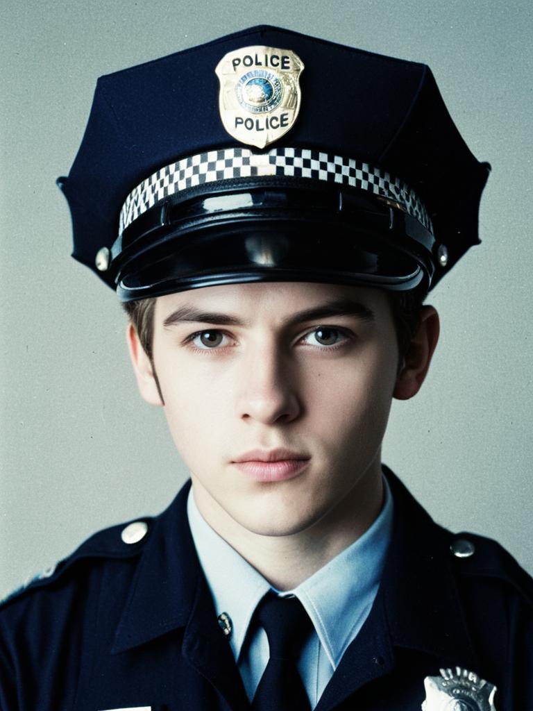 Portrait of Youth Police Officer in Classic Uniform