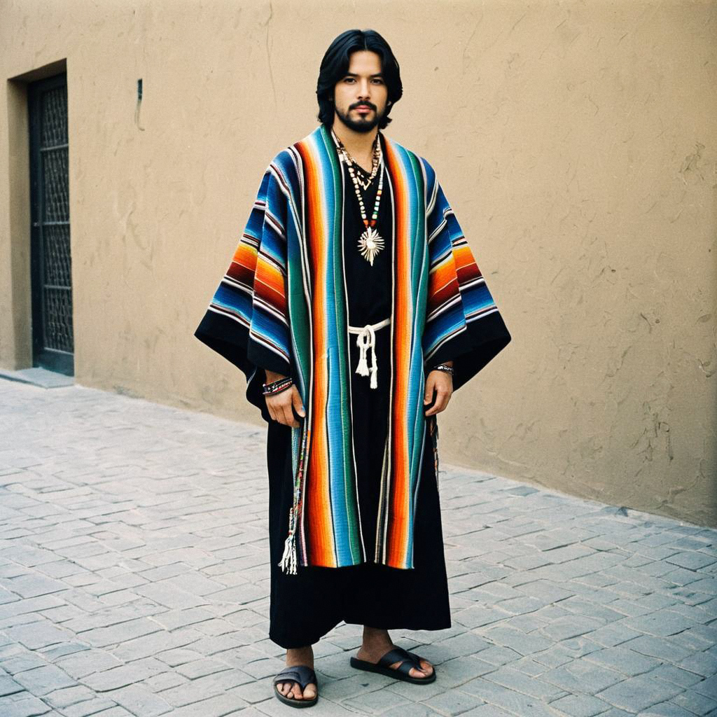 Man in Serape Garment on Stone Street Man in Serape Garment on Stone Street