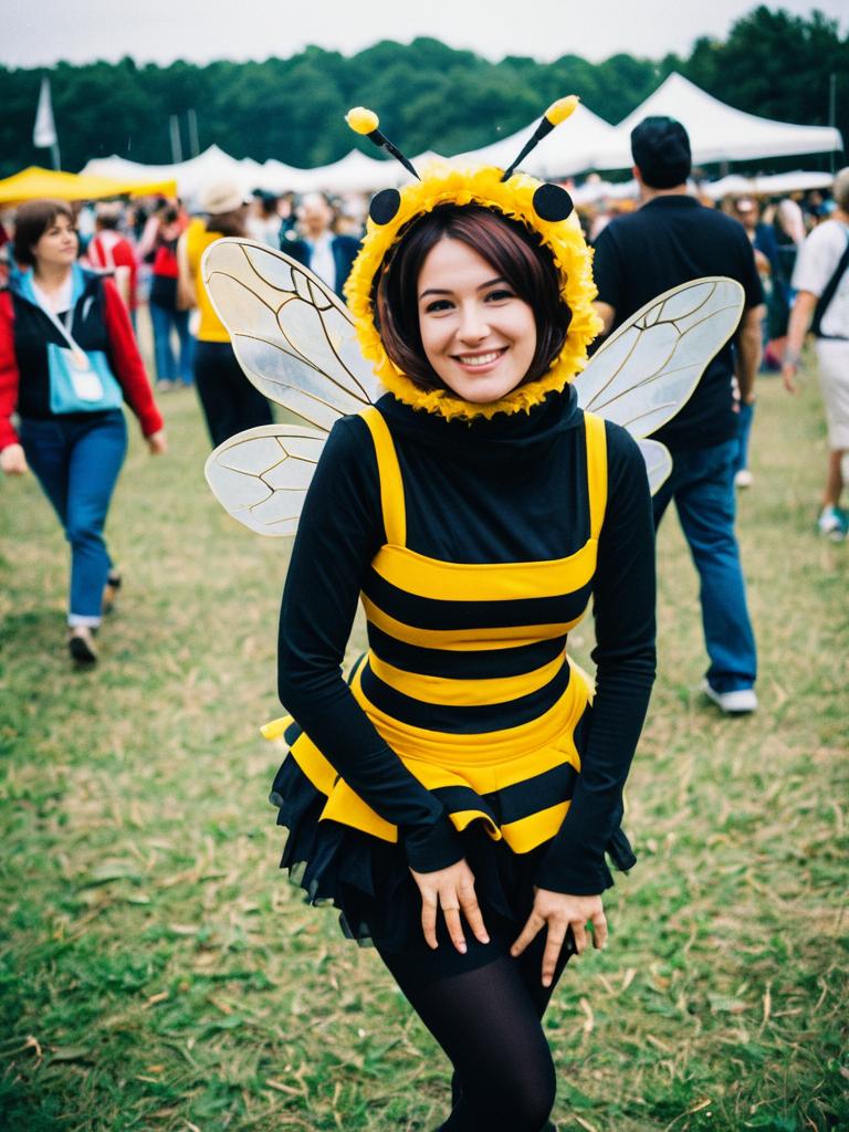 Woman in Bee Dance Costume at Outdoor Festival Candid Cosplay Photo