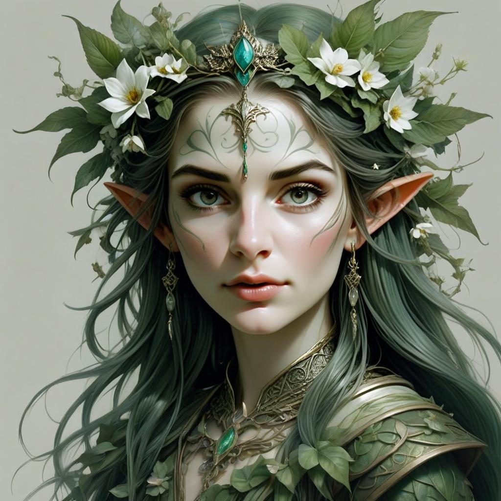 Fantasy Elf Woman Portrait with Floral Headpiece Fantasy Elf Woman Portrait with Floral Headpiece